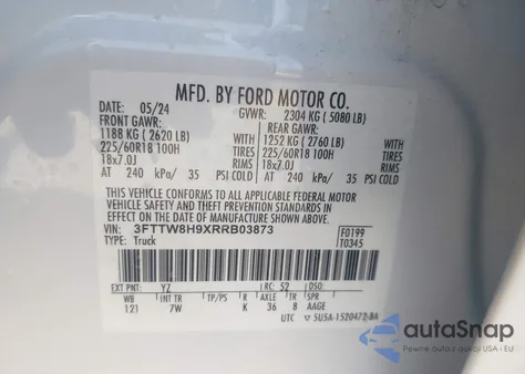 2024 Ford Maverick Xlt z USA, uszkodzony, nr VIN 3FTTW8H9XRRB03873